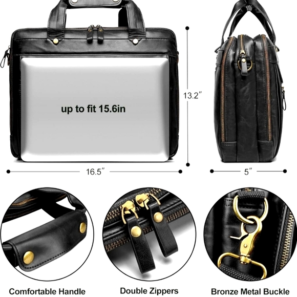 PU Leather Briefcase for Men Computer Bag Laptop Bag Waterproof Retro Business T - Picture 2 of 7